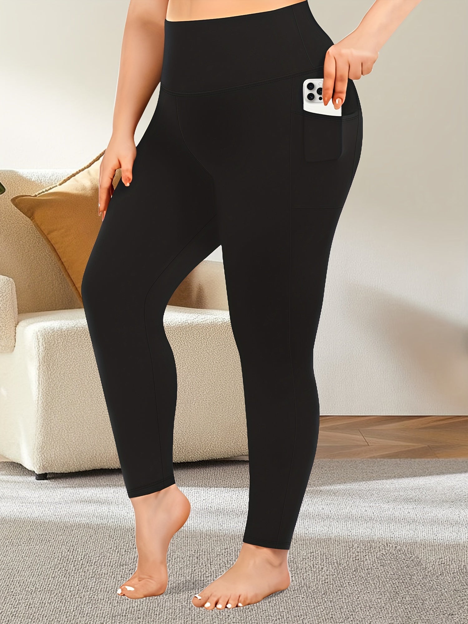 Plus Size High Waist Yoga Pants with Pockets Stretch Tummy Control Activewear