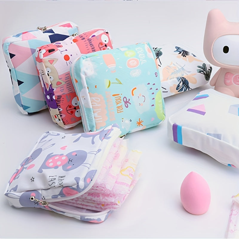 Cartoon Printed Portable Storage Bag Waterproof Large Capacity Organizer for Girls Coins Headsets Art Supplies