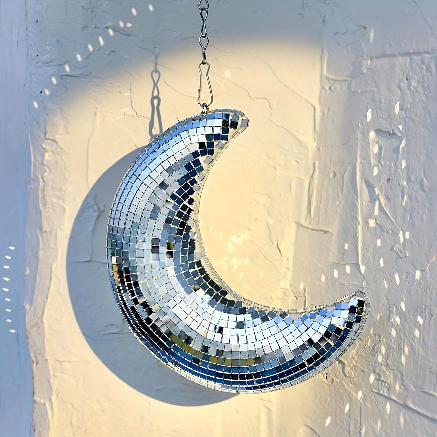 Silver Moon-Shaped Disco Ball Ornament for Home and Party Decor