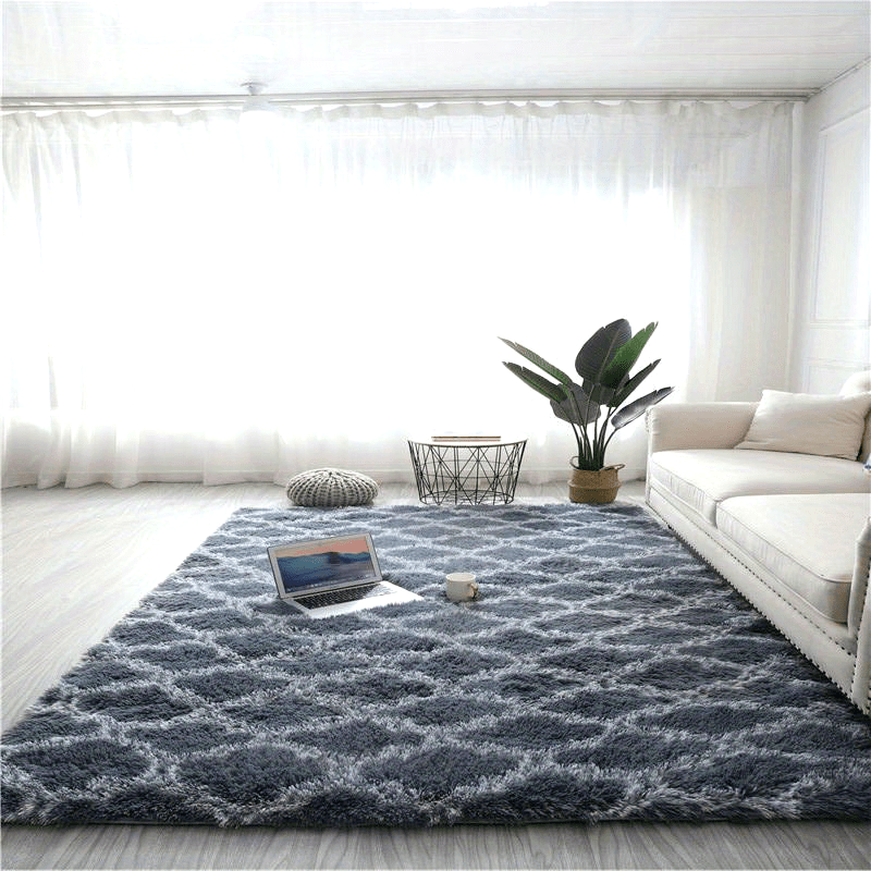 Checkered Nordic-Style Plush Rug for Living Room Bedroom Floor Mat Carpet