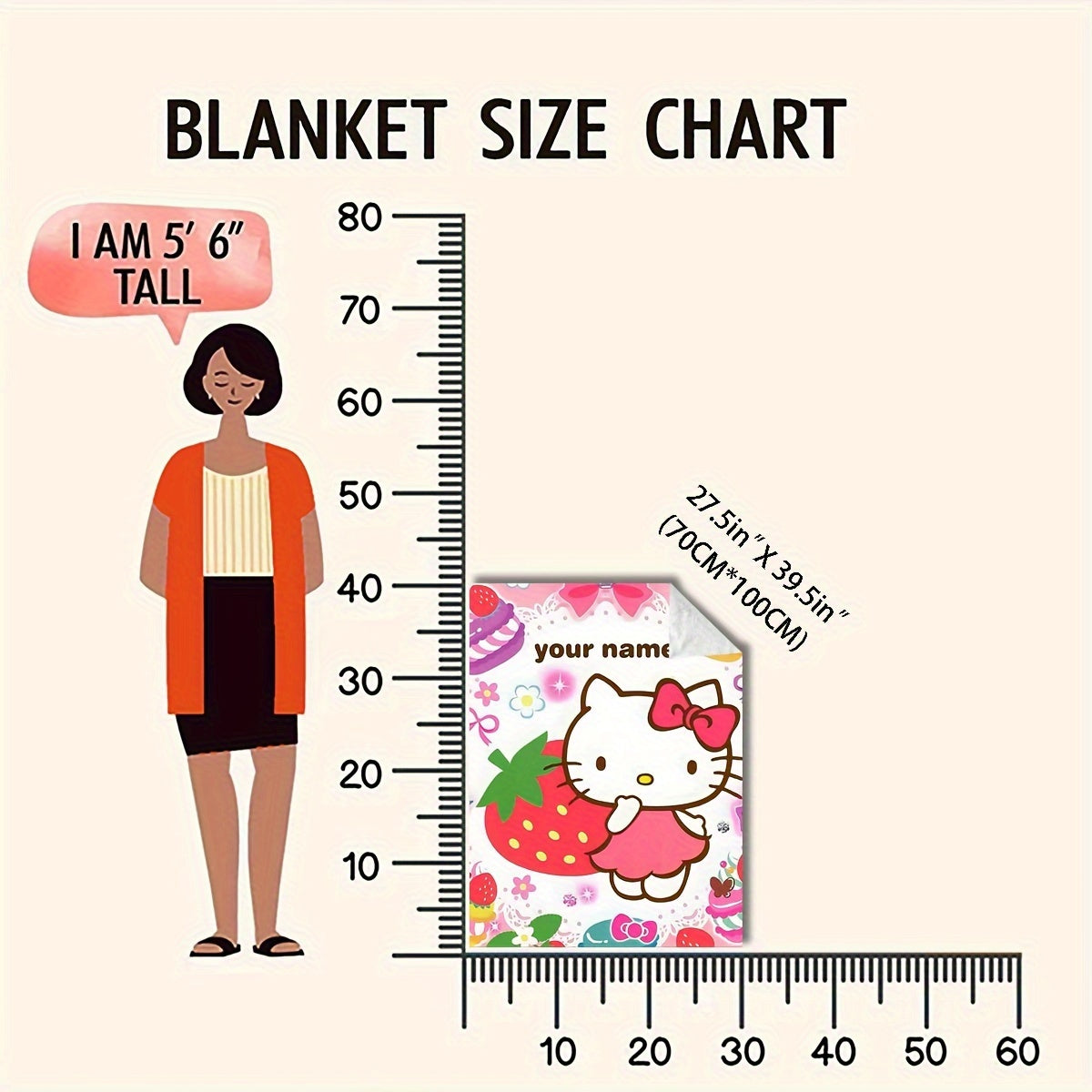 Cartoon Hello Kitty Custom Flannel Blanket Cozy Soft Warm Gift for Fans