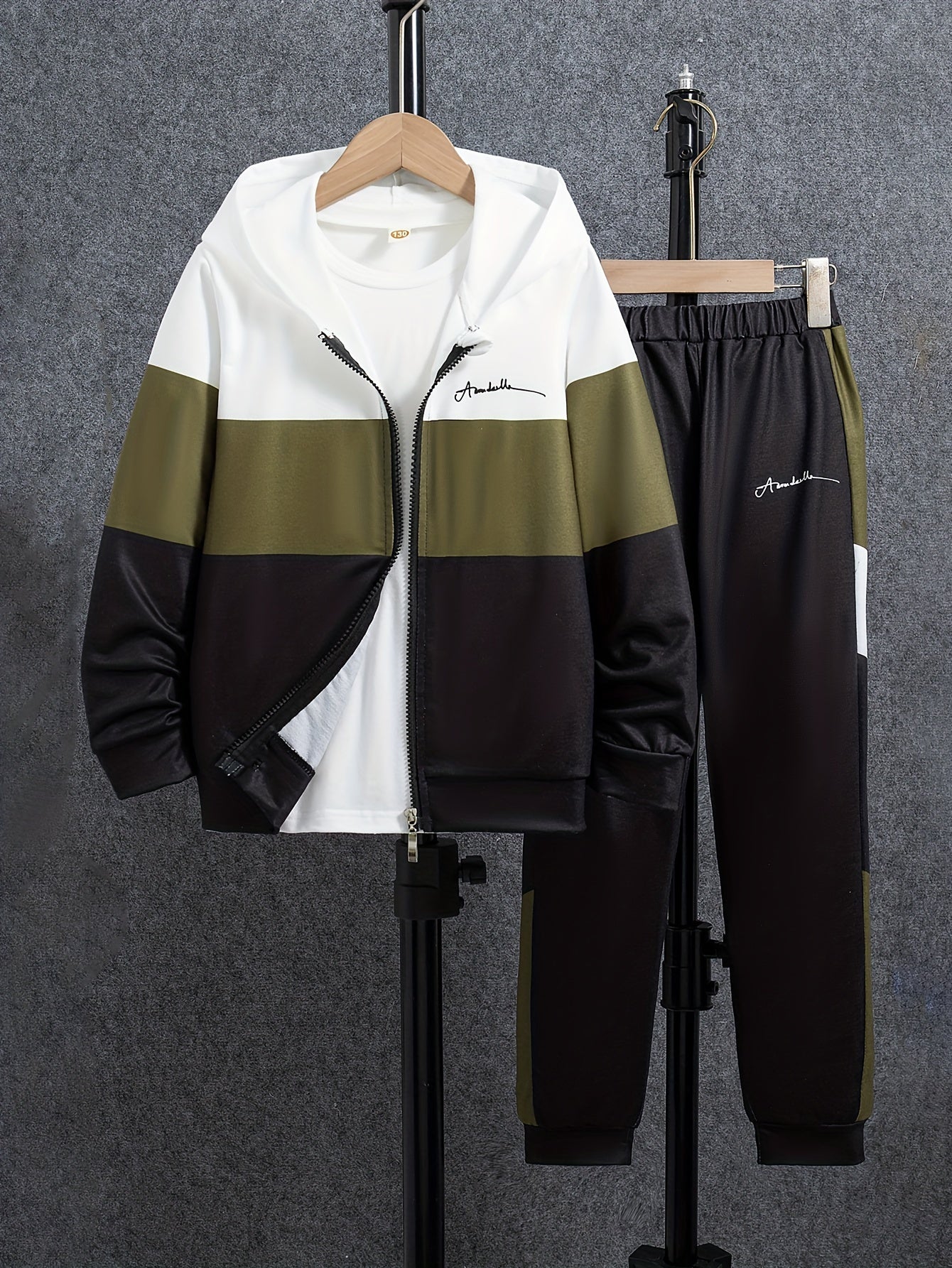 Boys' Color Block Hoodie and Pants Set Long Sleeve Zipper Pockets Casual Spring Fall