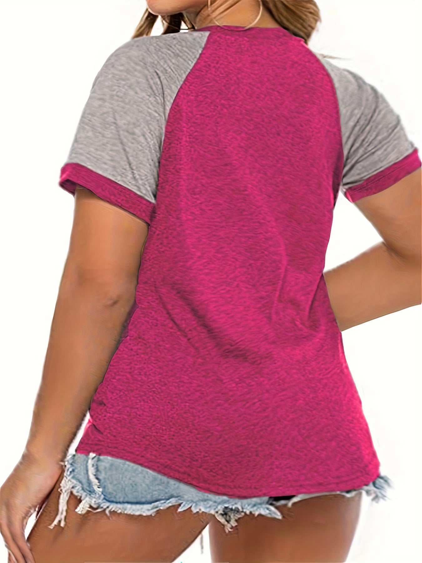 Plus Size Women's Summer Casual Raglan Color Block T-Shirt Soft Breathable Tee