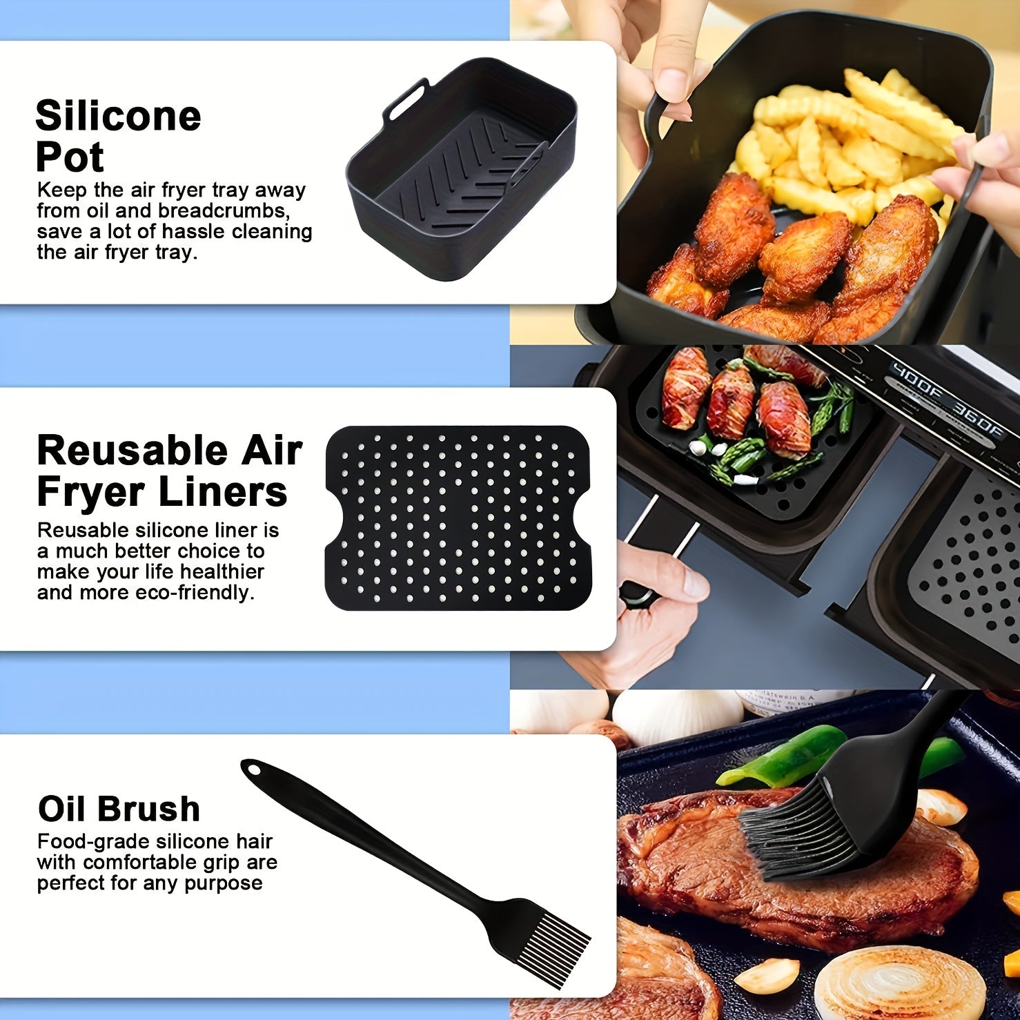 6-Piece Air Fryer Accessories Set with Stainless Steel Parchment Paper and Grill Rack