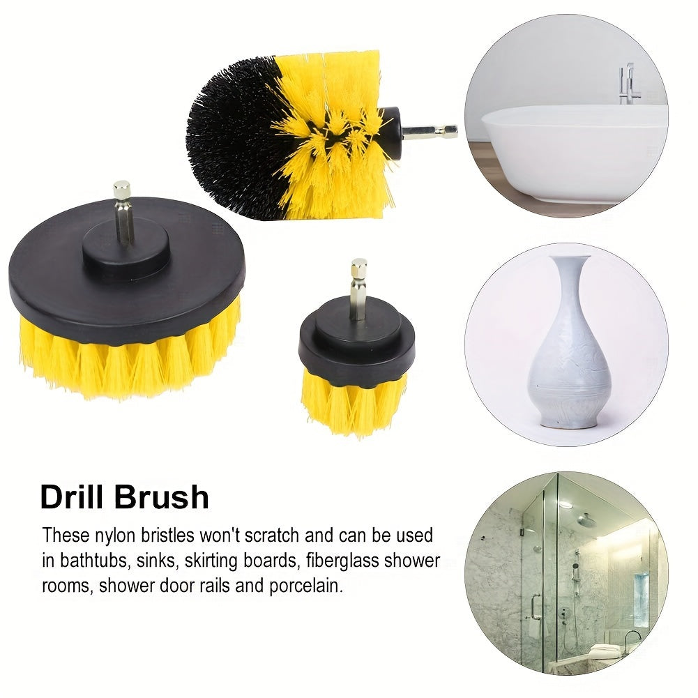Set of 3 Multi-Surface Cleaning Brushes for Floors Grout Tiles and Car Detailing