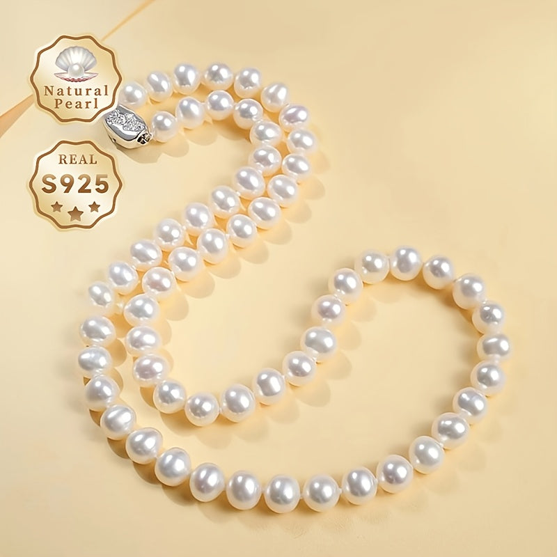 Silver Freshwater Pearl Necklace for Women 7-8mm Lustrous White Pearls Gift Box
