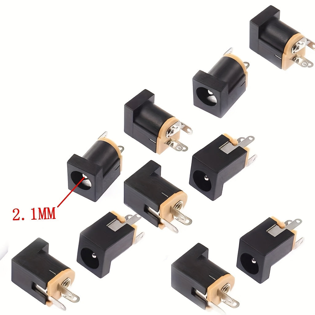10 Pack DC Power Connectors 5.5x2.1/2.5mm Round Pin Female Socket Straight Vertical