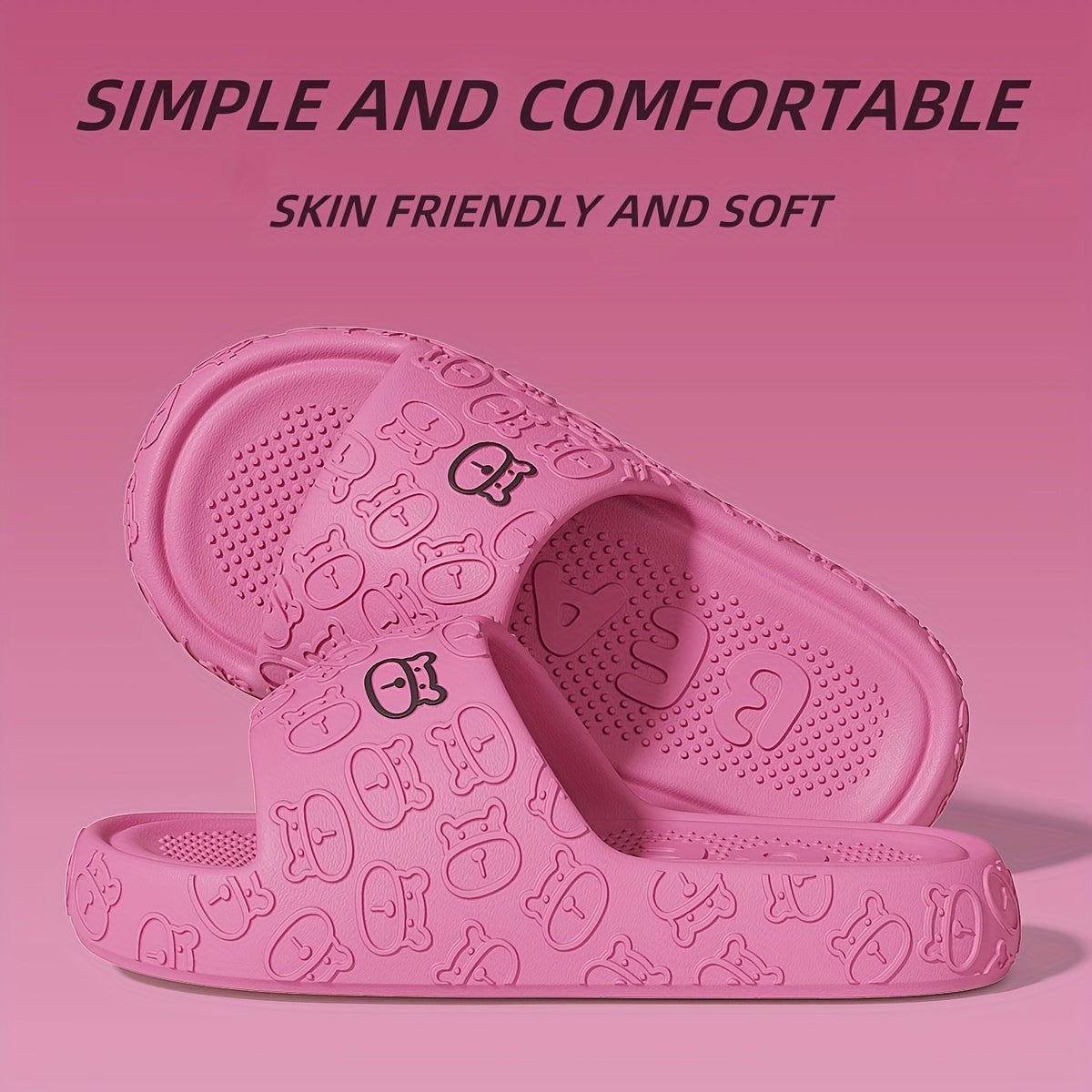 Women's Men’s Cartoon Bear Slip-On Sandals Pink Purple EVA Indoor Outdoor