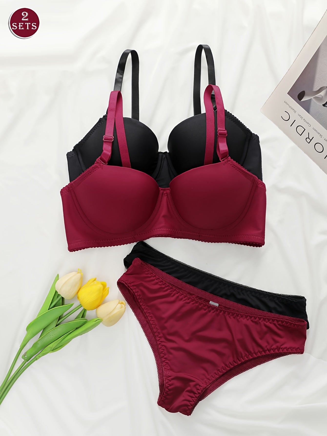 Women's Casual Underwear Set with Low Elastic Waistband and Steel Ring Details