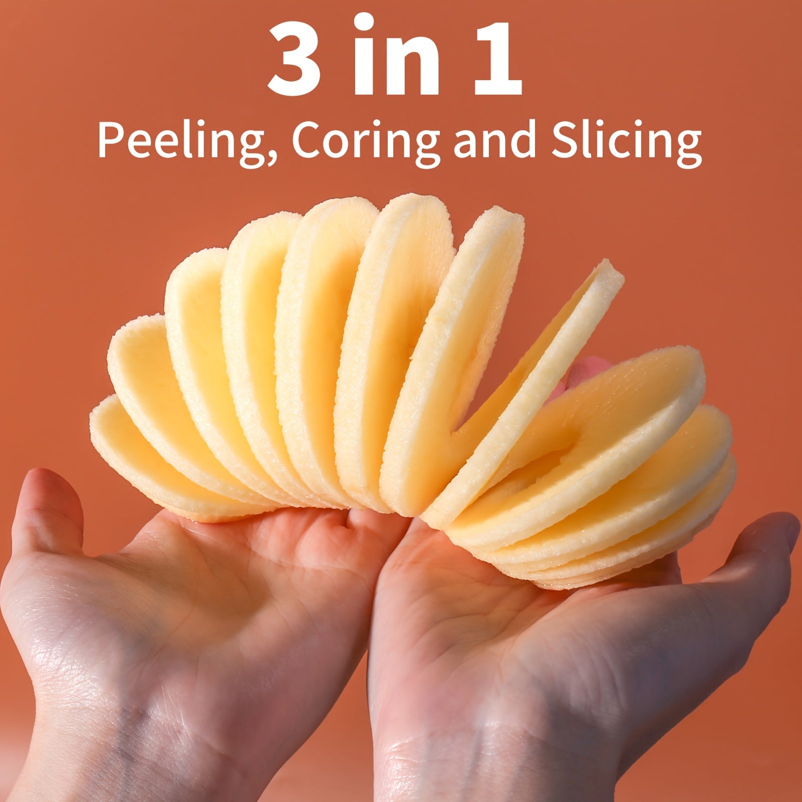 Utensilio de cocina de acero inoxidable para pelar, cortar en rodajas y descorazonar manzanas, peras y papas