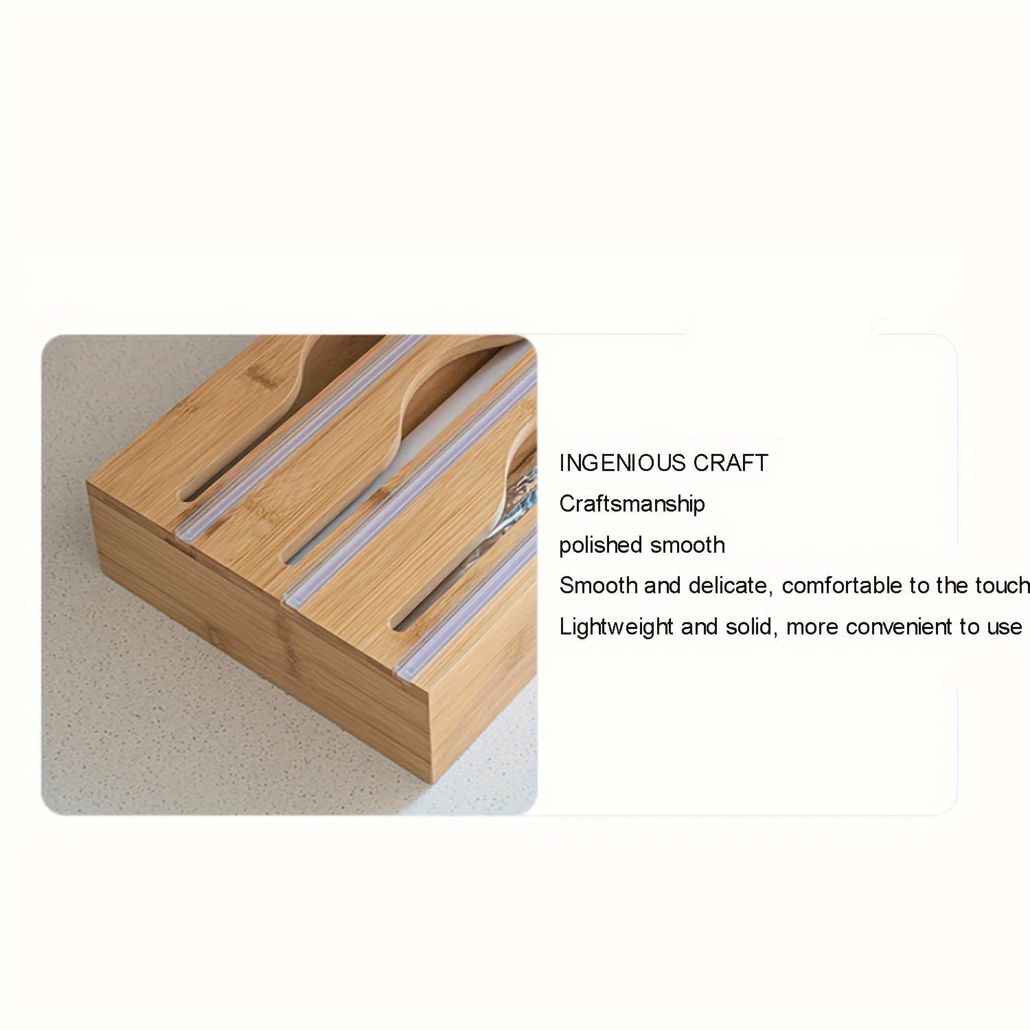 Bamboo Kitchen Organizer for Plastic Wrap Foil and Wax Paper Dispenser