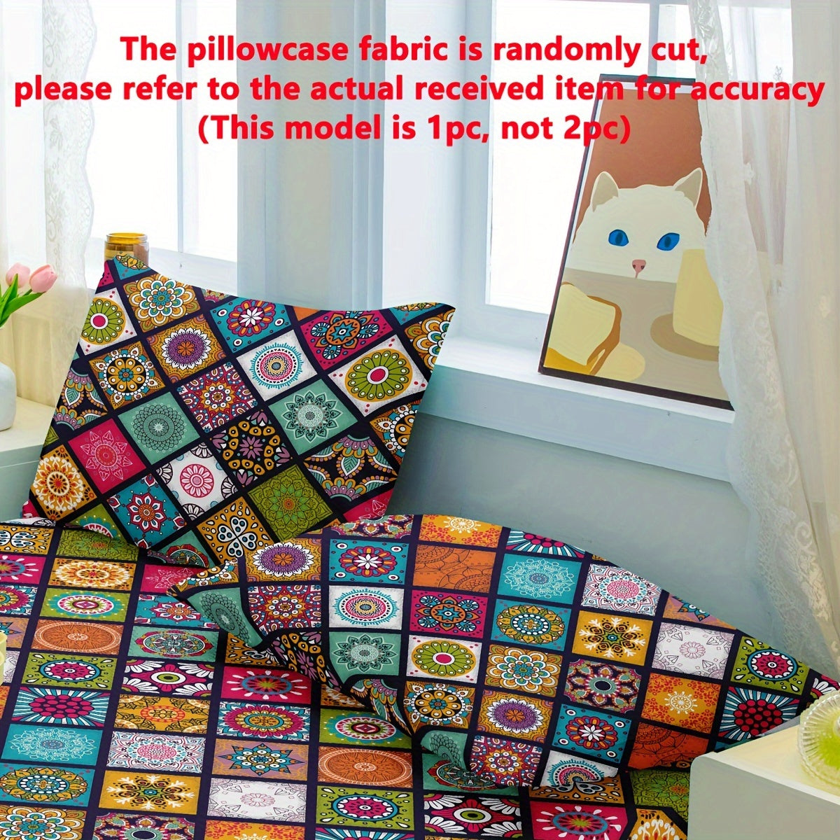 Bohemian Pattern Printed Pillowcase Soft Bedding Cover with Pocket Closure Polyester Quilted Machine Washable for Home and Kitchen