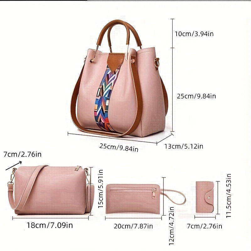 Ayollar uchun 4 ta bo‘lakli crossbody sumka to‘plami, ona-va bola uchun katta sig‘im, kontrast ranglar