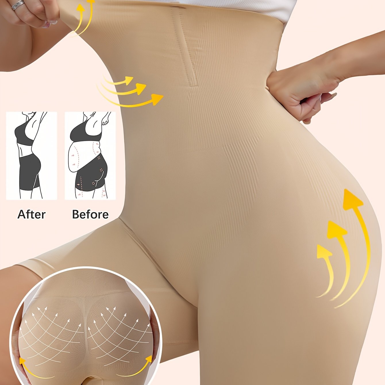 Women's High-Waist Tummy Control Shapewear Shorts Seamless Knit Polyamide Solid