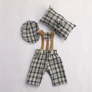 Set of 4 Newborn Baby Photography Props Plaid Costume for Infant Boys Girls Christmas Halloween Thanksgiving