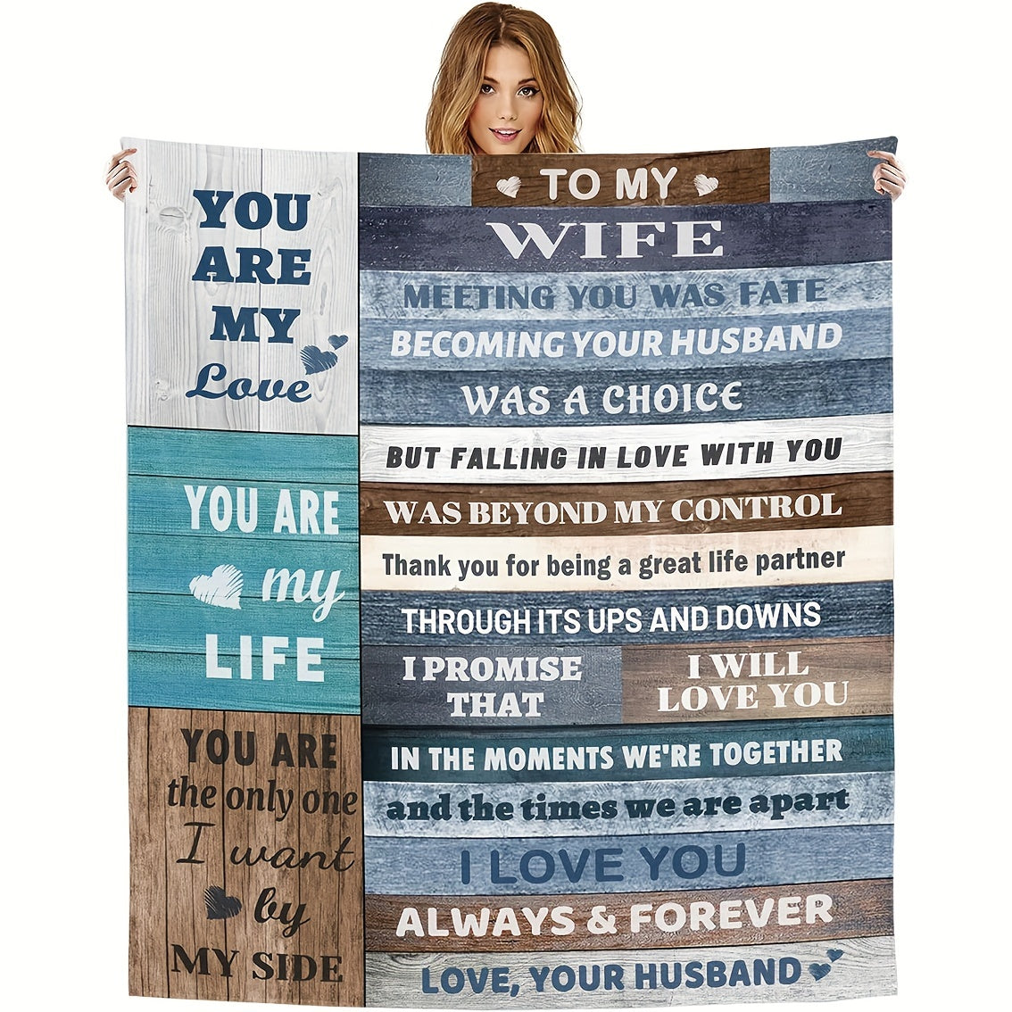 Personalized Love Letter Print Flannel Blanket for Wife Cozy Nap Throw Gift
