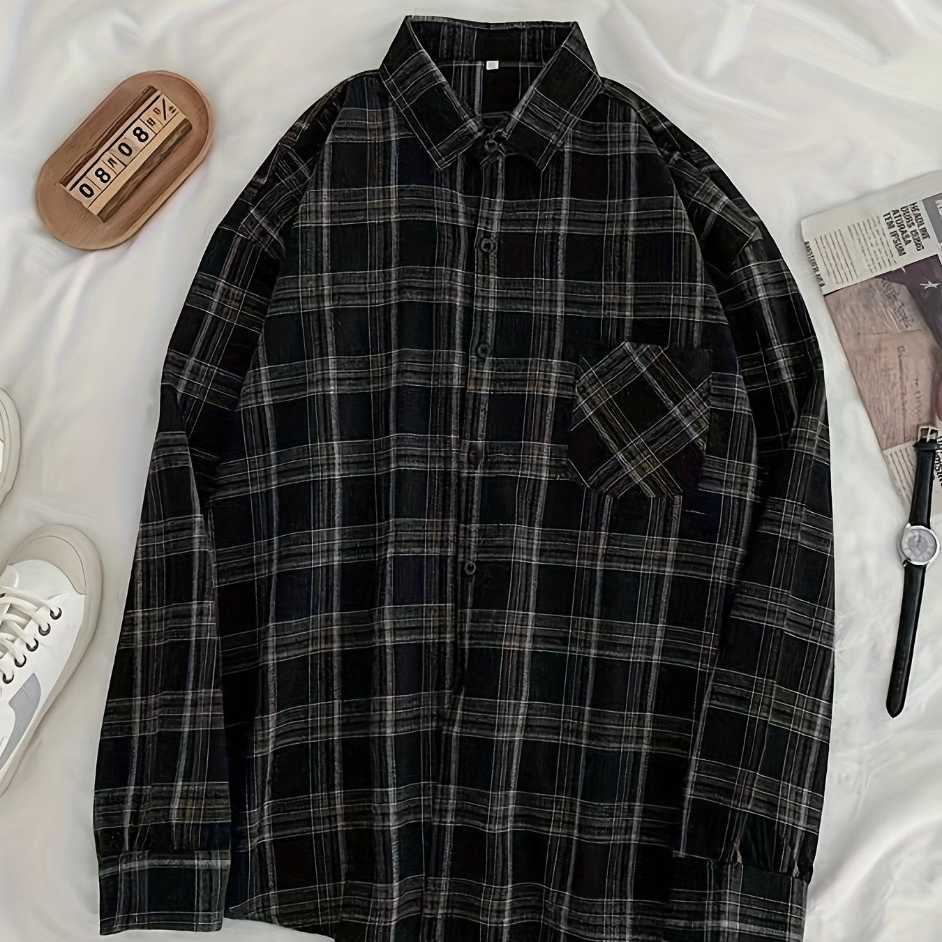 Women's Vintage Plaid Shirt Large Size Long Sleeve Casual Woven Polyester