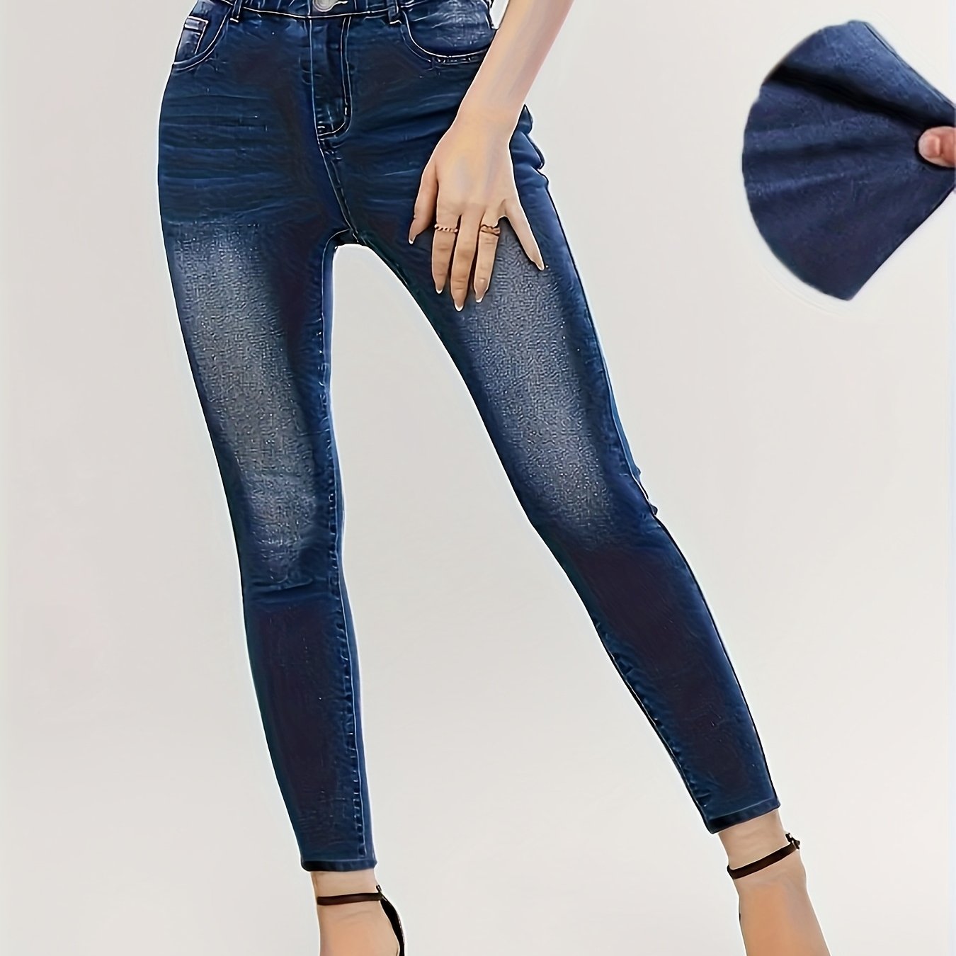 Jeans vaqueros de talla grande con cintura alta y efecto adelgazante, casual, de color sólido, para todas las estaciones