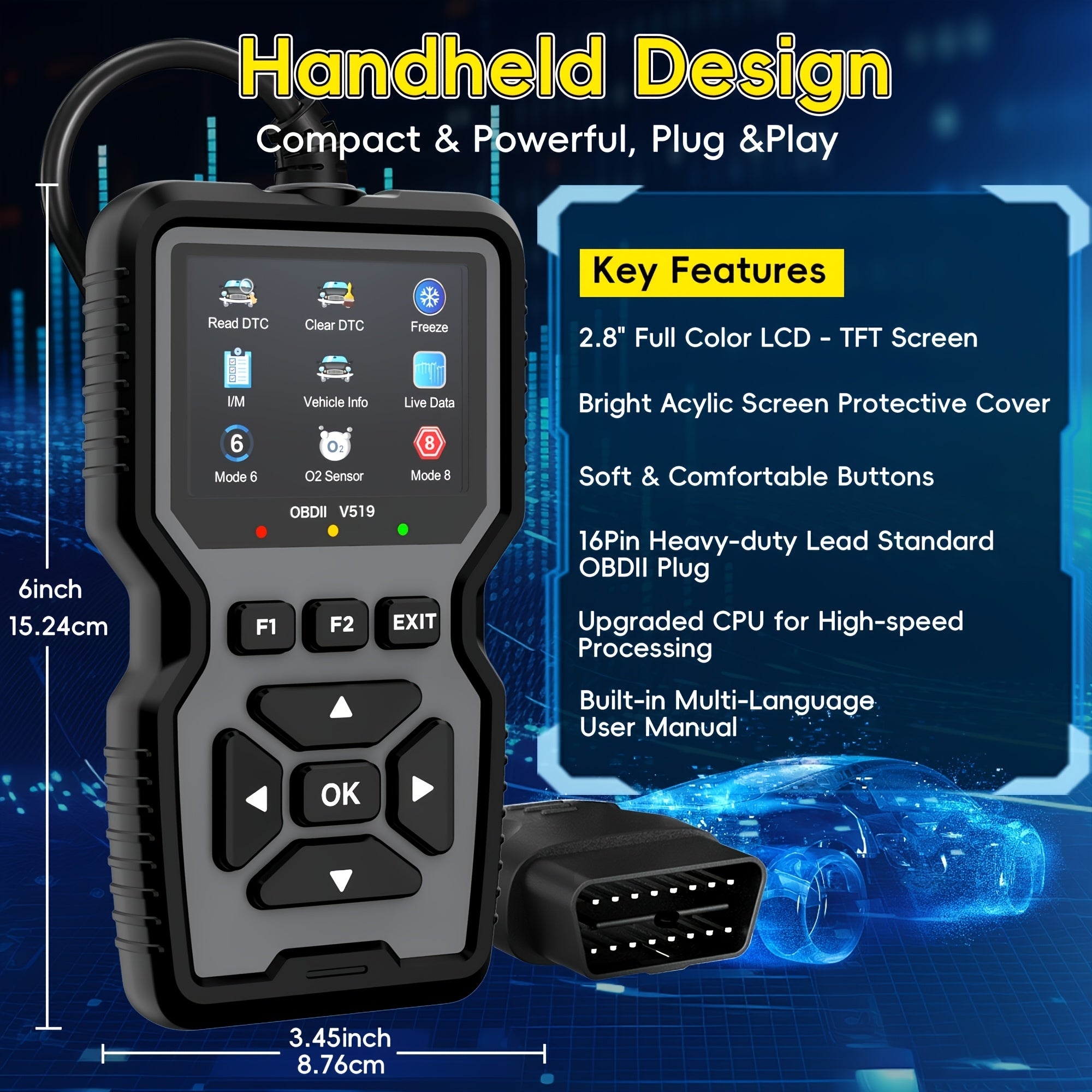 Advanced Car OBD2 Scanner Diagnostic Tool Supports Multiple Languages