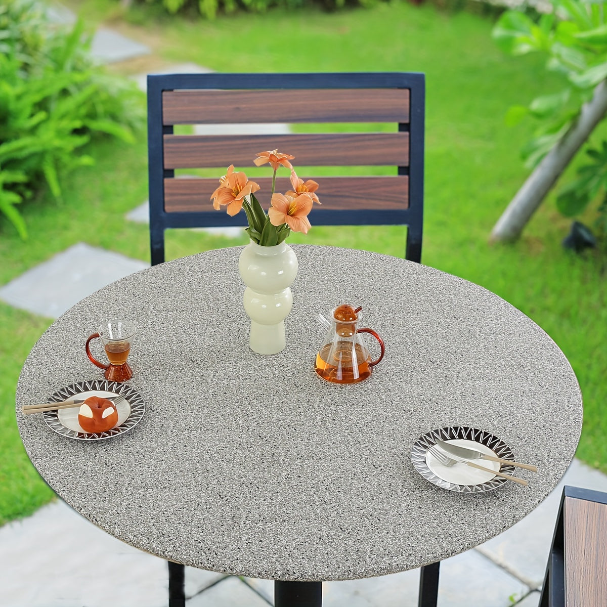 Vinyl Fitted Round Tablecloth with Elastic Edge and Flannel Backing Blue