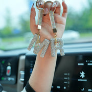 Resin Letter M Keychain Rhinestone Decor Gift Accessory for Birthdays and Christmas