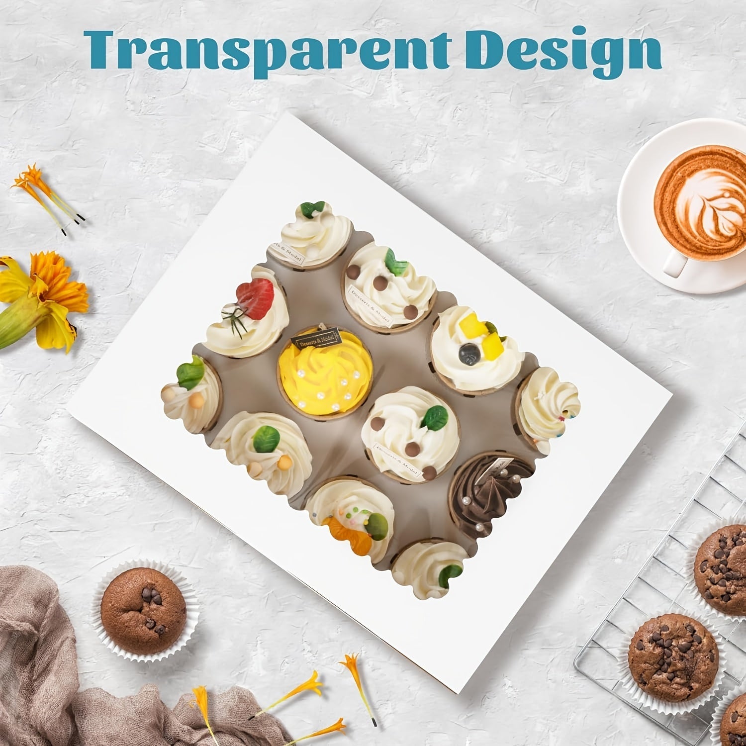 Oq yoki Kraft rangdagi 5 yoki 6 ta keks qutisi to‘plami, Windows va qo‘shimchalari bo‘lgan 12 ta keks uchun idishlarni o‘z ichiga oladi. Muffinlar, nonvoyxonalar, tug&#39;ilgan kunlarni nishonlash, bayramlar va pishirish uchun qadoqlash uchun ideal.