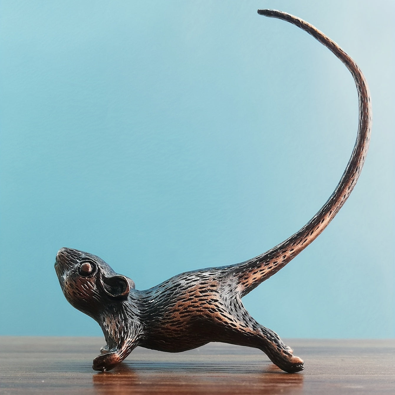 Adorno en miniatura de ratón de metal para escritorio y decoración de ceremonia del té