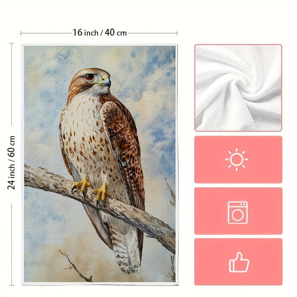 Two-Piece Ultra-Soft Kitchen Towels Hawk Design Highly Absorbent Machine Washable