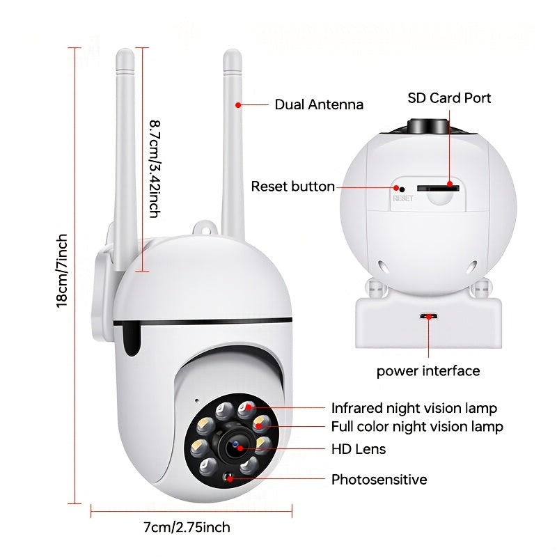 3MP HD Wireless Security Camera Indoor Outdoor Motion Detection Two-Way Audio USB Power