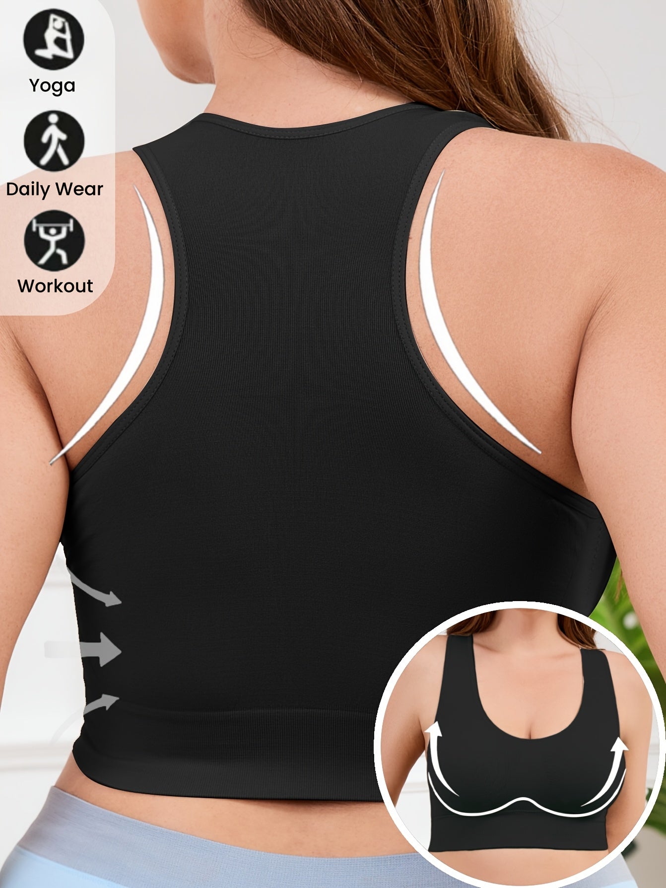 Plus Size Women Seamless Backless Sports Bra with Removable Pads