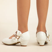 Girls White Princess Shoes with Bow Rhinestones High Heels for Performances