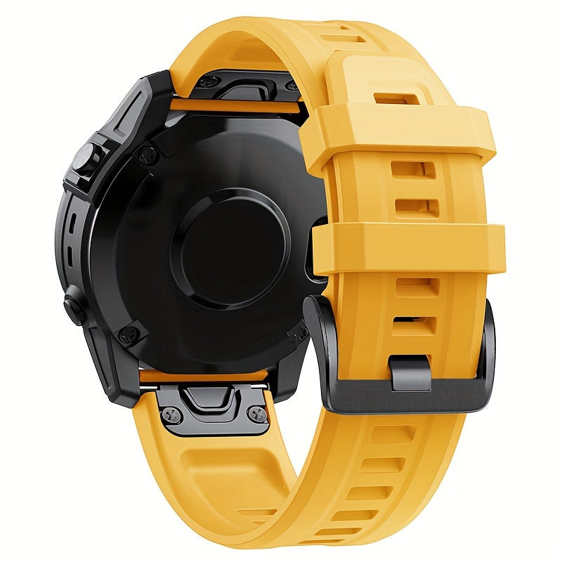 Sevimli tanlov: Garmin Fenix 5, 5X Plus, 6, 6X Pro, 7, 7X, Forerunner 945, 935, Instinct 2X uchun 26mm/22mm o'lchamdagi mustahkam silikon tez chiqarish sport tasmasi - Qulflovchi bilan aqlli soat bilaguzuk.