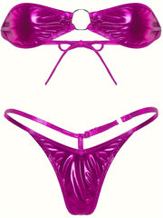 Металлический комплект белья с бандо и стрингами, регулируемые ремешки