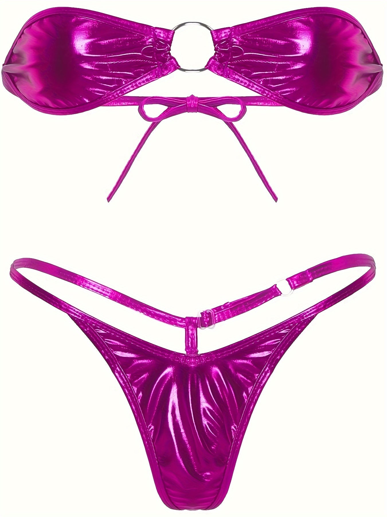 Металлический комплект белья с бандо и стрингами, регулируемые ремешки