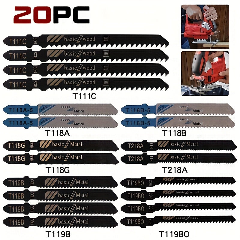 20pcs High Carbon Steel Jig Saw Blade Set for Wood Plastic Metal Fast Cutting