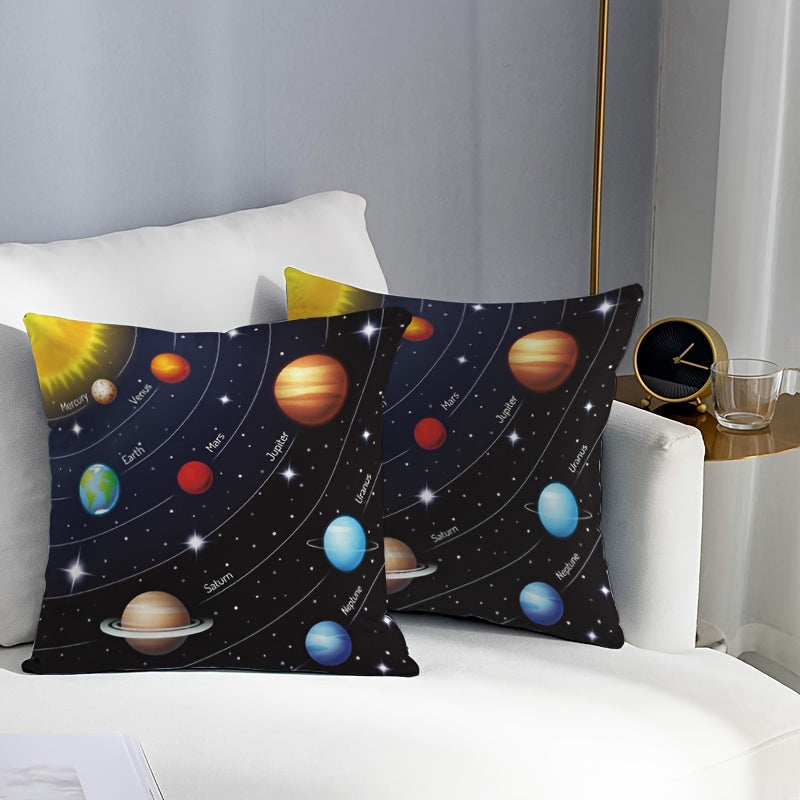 Double-Sided Solar System Throw Pillow Cover 45cm Woven Decorative Cushion Case for Home