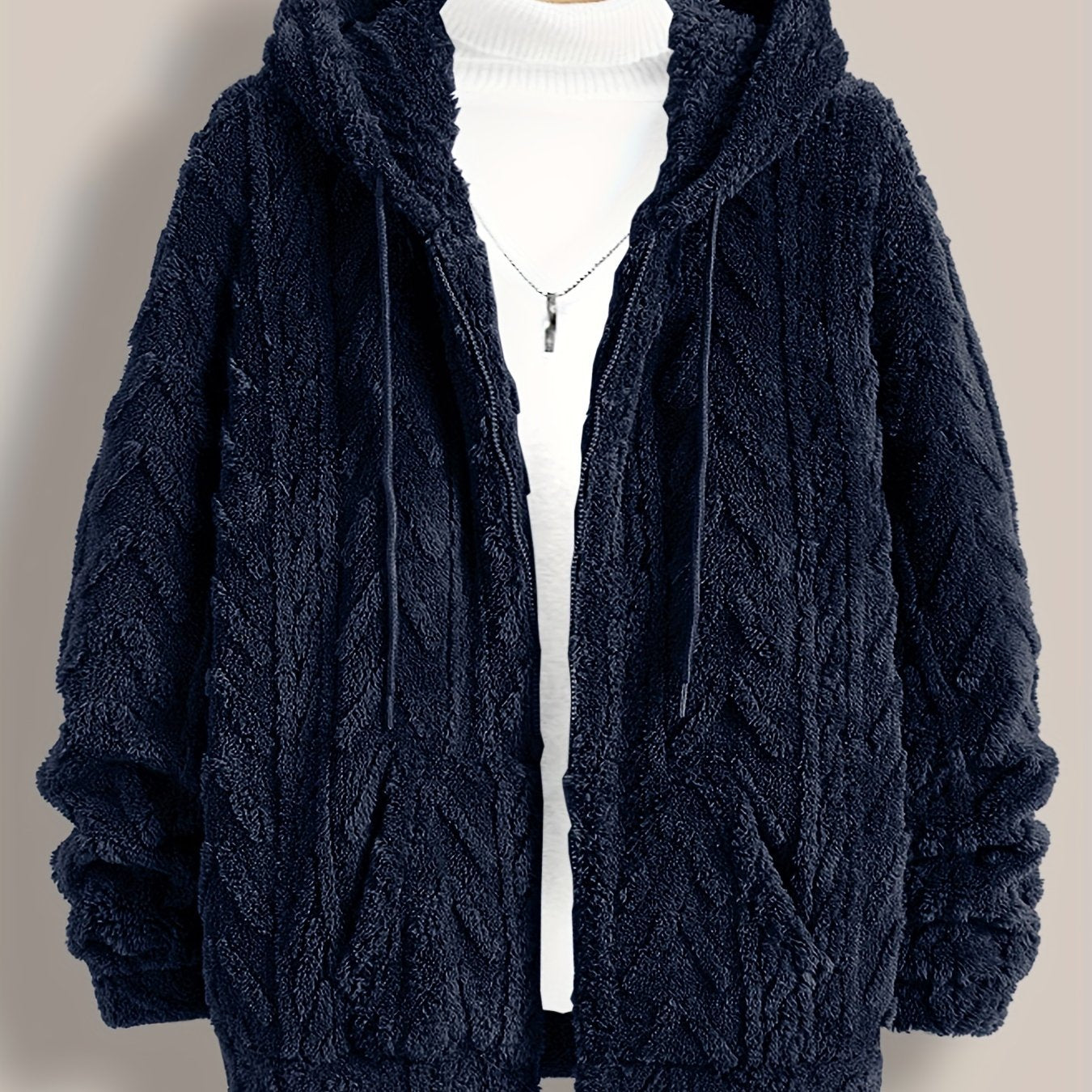 Erkaklar uchun bir rangli kapüşonli flis jaket, uzun qo'lqonlar bilan tortma fermuar, kuz va qish uchun iliq va zamonaviy kardigan, mukammal sovg'a.