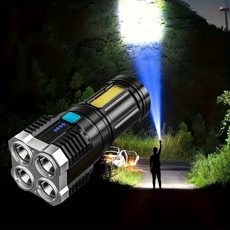 USB Rechargeable LED Flashlight with 4 Modes and COB Side Light for Outdoor Activities