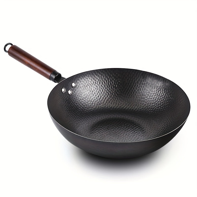 Cast Iron Wok 32cm Flat Bottom Suitable for Gas Electric Induction Stoves
