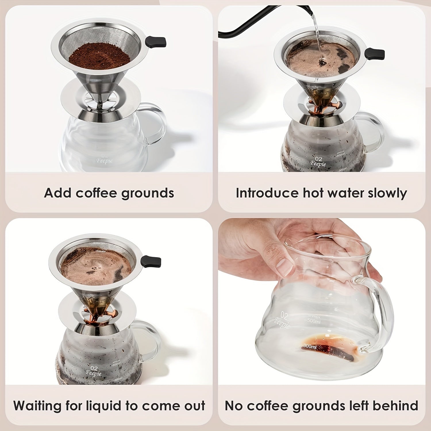Stainless Steel Coffee Dripper Cone Filter Single Cup Filterless Pour Over