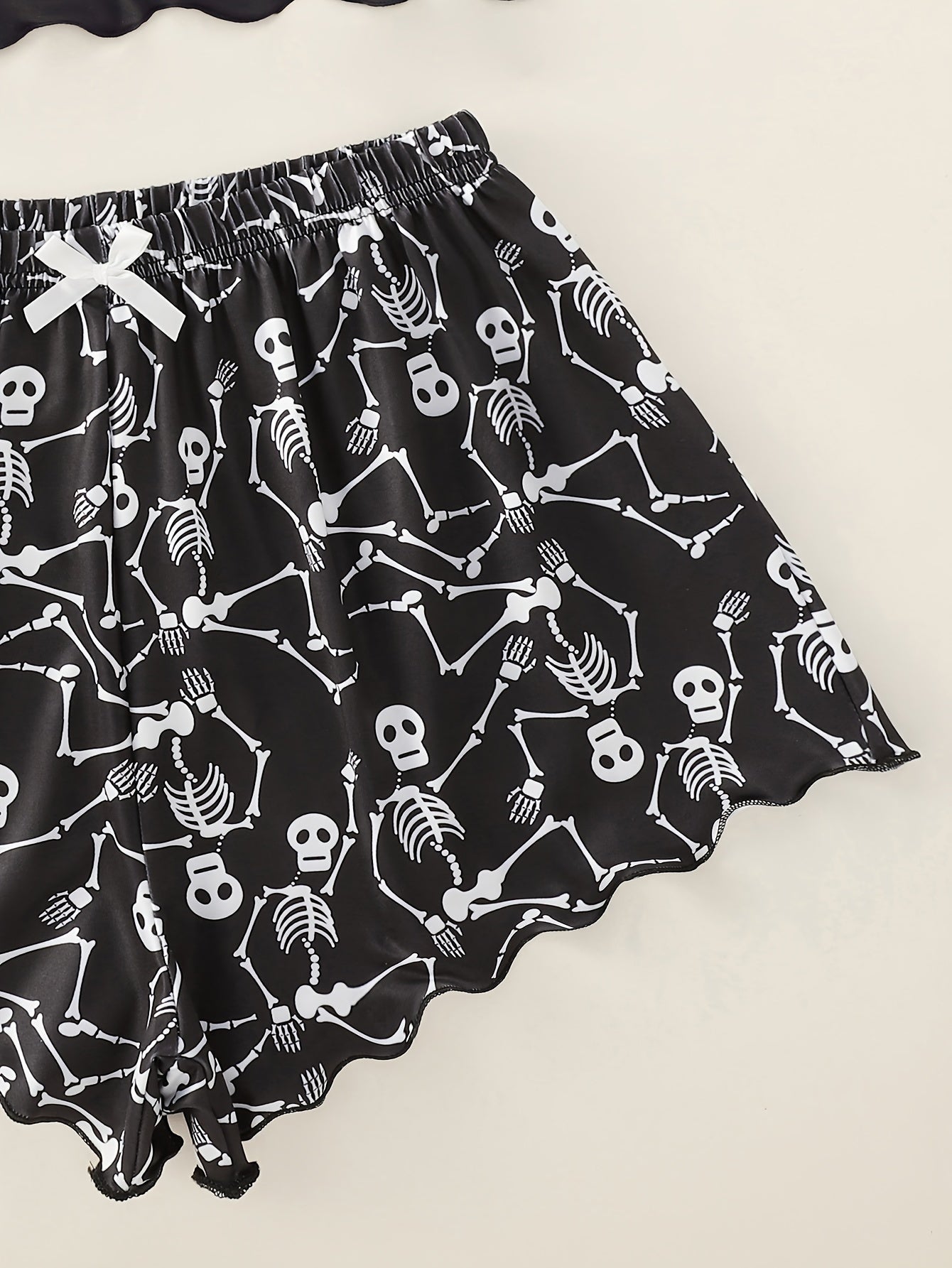 Adult Halloween Garter Top and Shorts Pajama Set Skull Palm Print Polyester