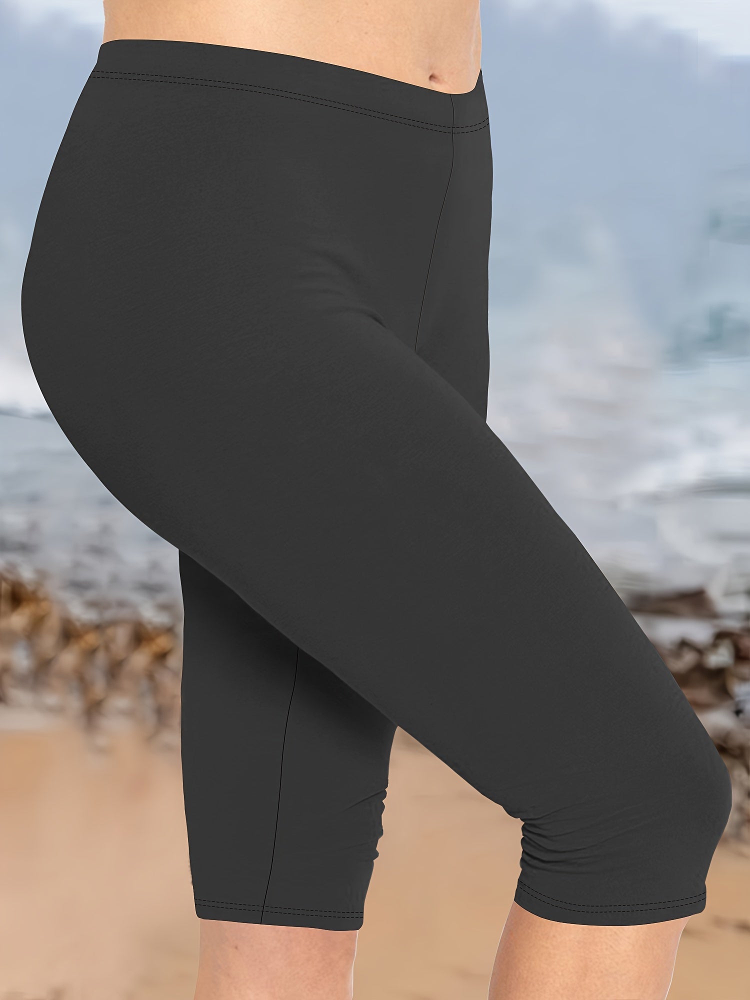 Women's Plus Size Capri Leggings Soft High Stretch Solid Colors Beach Casual