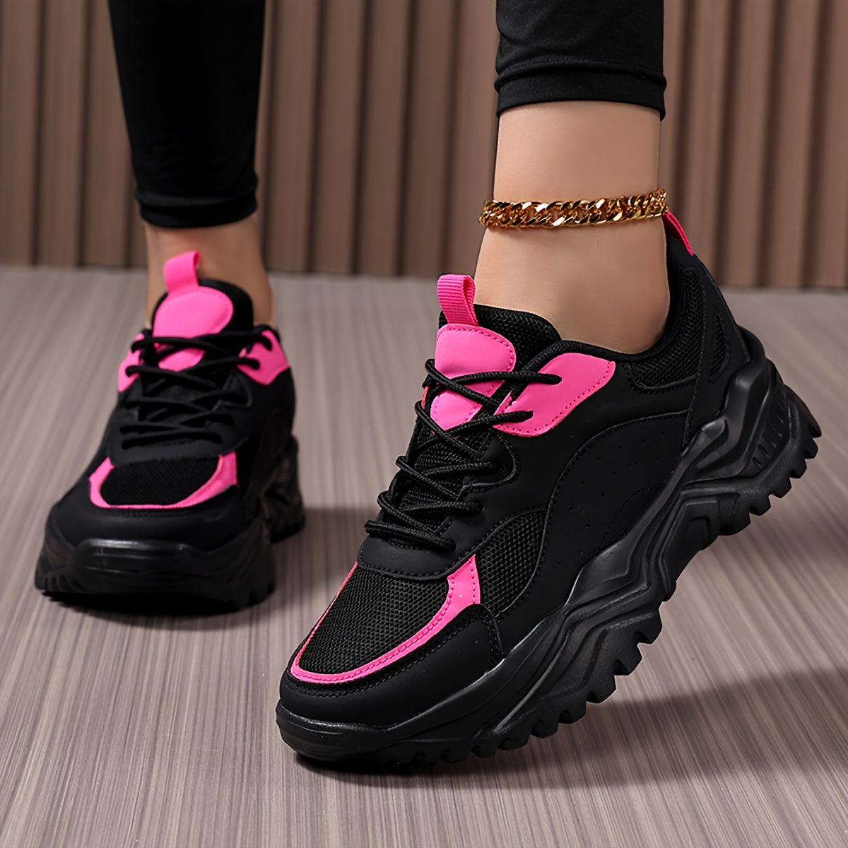 Women Casual Dad Shoes Versatile High Aesthetic Comfort Black