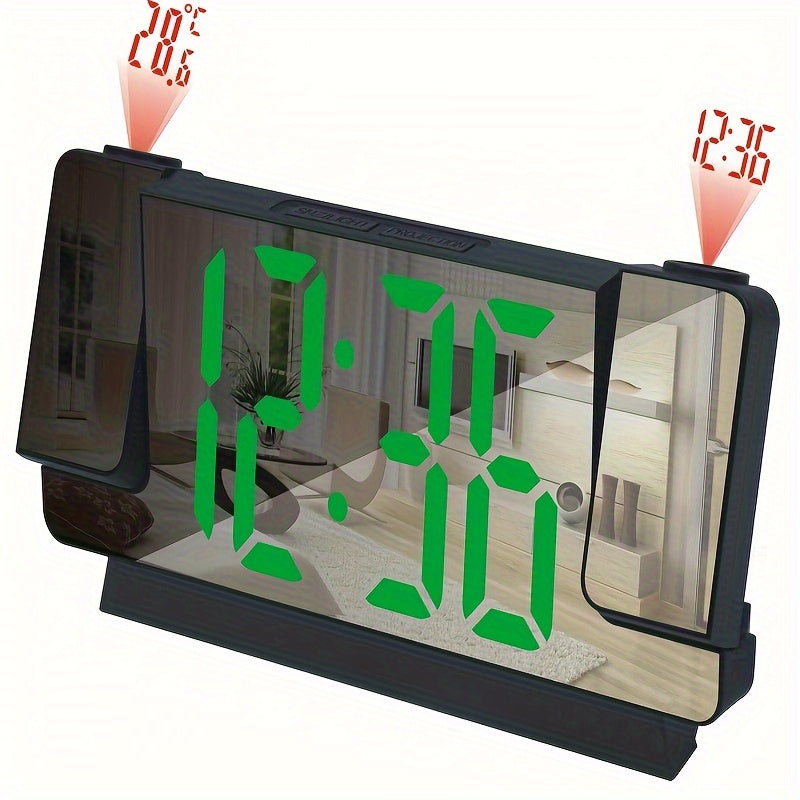 Dual Projection LED Alarm Clock with Mirror and Temperature Display USB Powered Modern Digital Clock