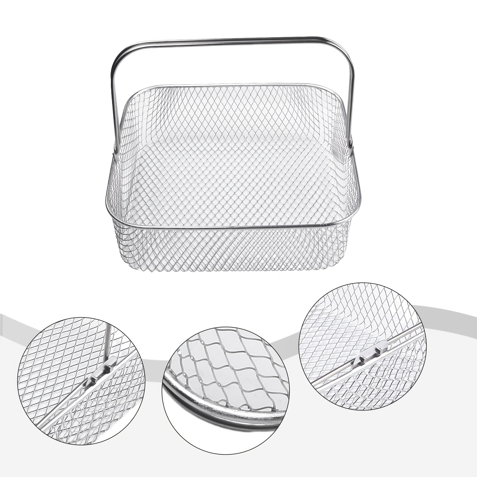 Stainless Steel Air Fryer Basket Square Mesh with Carry Handle