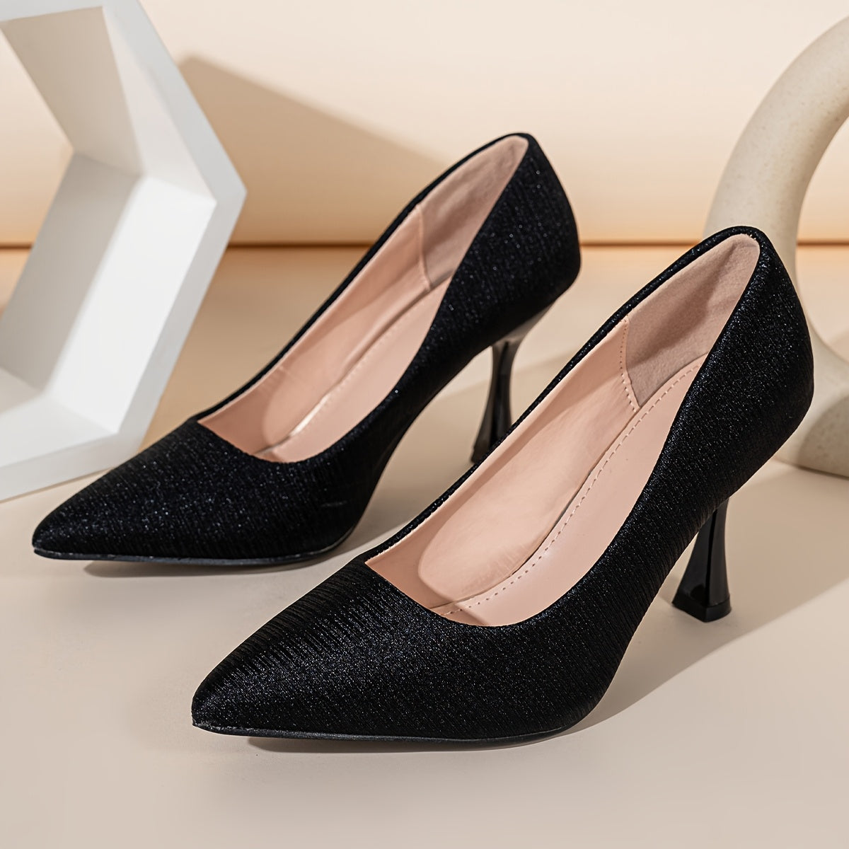 Women's Pointed Toe Pumps Stiletto Heels Dress Shoes with Striped Detail