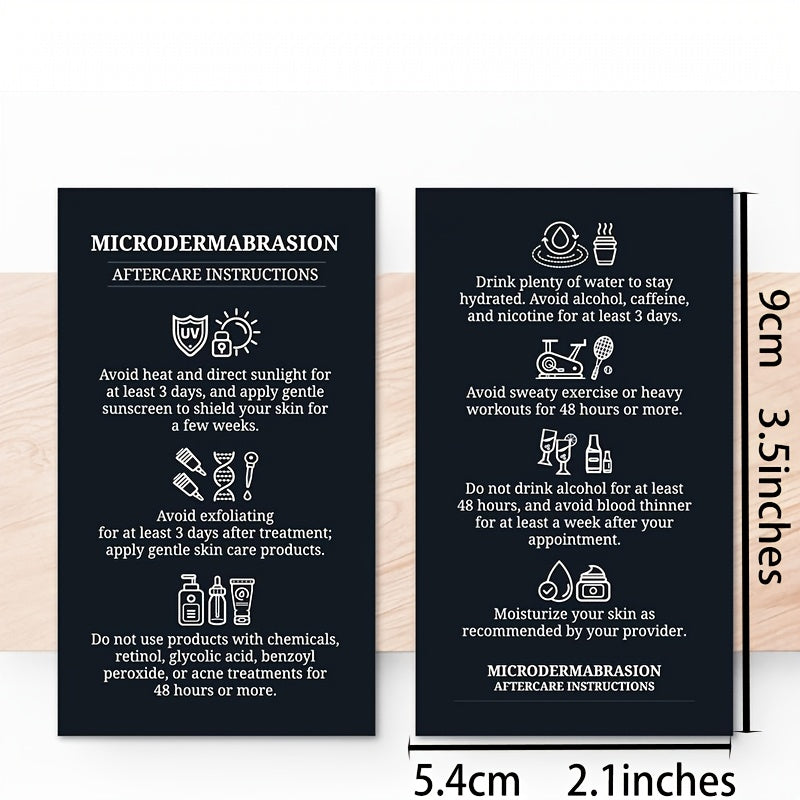Juego de 50 tarjetas de instrucciones de cuidado posterior a la microdermoabrasión duraderas para tratamientos de cuidado de la piel y belleza