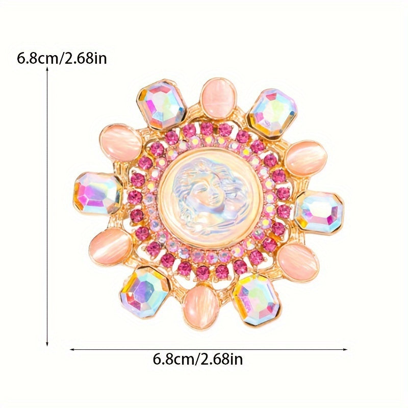Vintage Rhinestone Circular Brooch for Women Wedding Formal Accessory