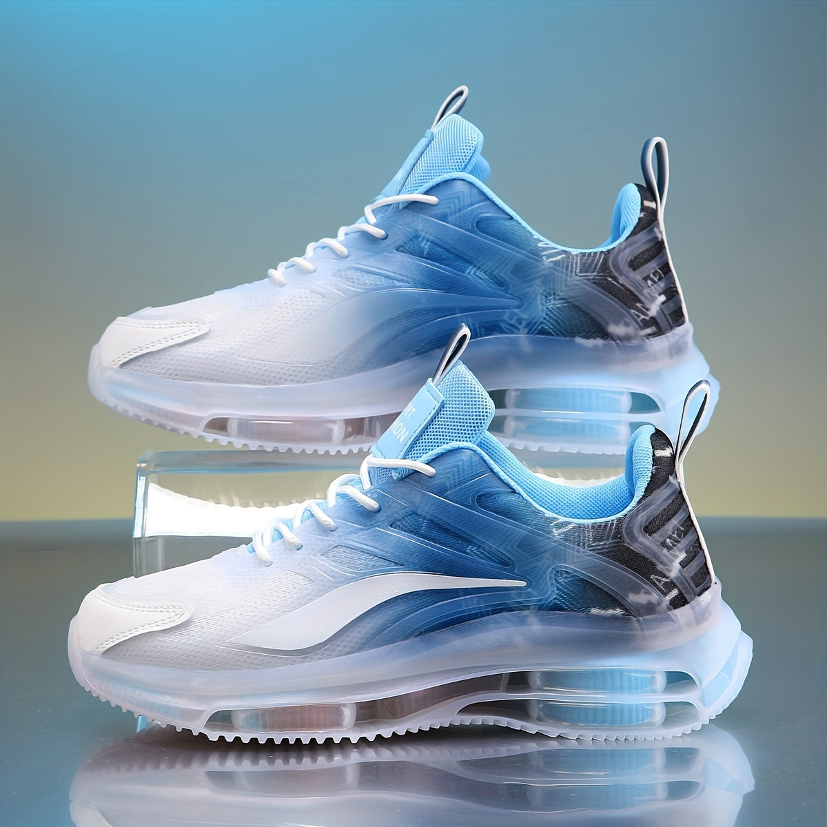 Breathable Mesh Sneakers Lightweight Casual Sports Shoes Blue White Gradient Low Top