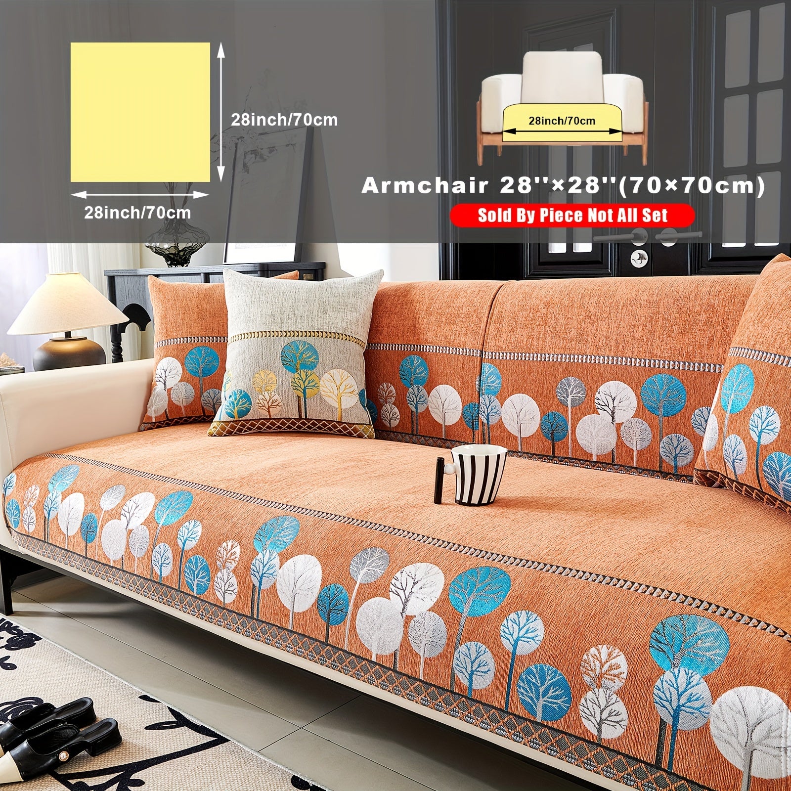 Chenille Sofa Cover with Tree Embroidery Pet-Friendly Slip-Resistant Easy to Clean Fits Various Sofa Sizes for Living Room and Home Decor